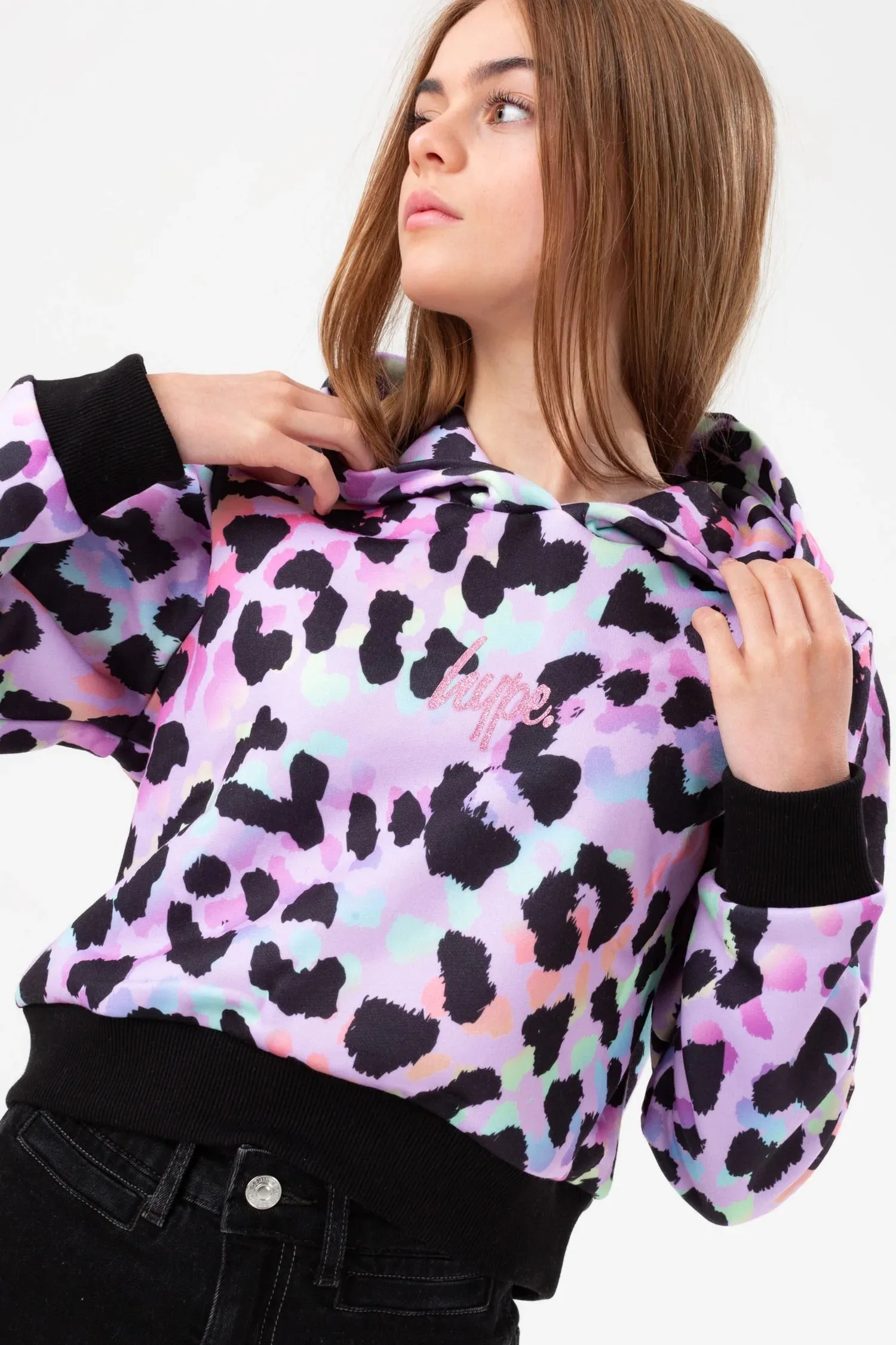 Hype Purple Rainbow Leopard Cropped Hoodie Yvlr547