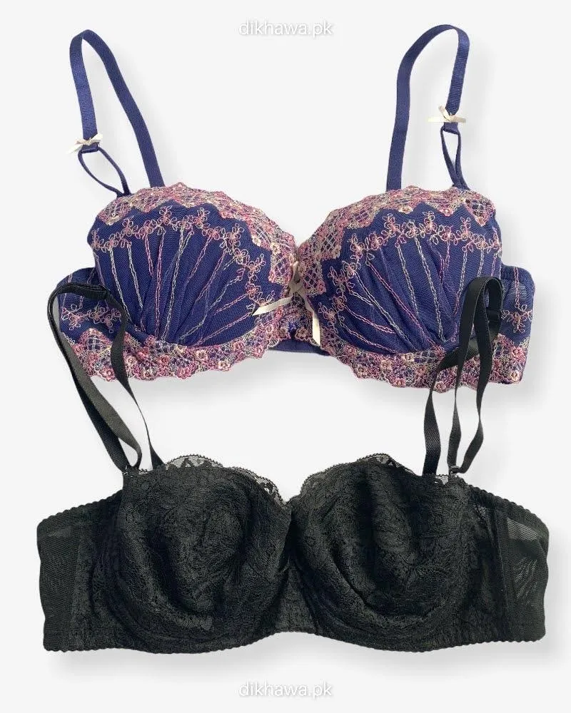 Imported Stocklot Branded  Net Pushup Bra - Underwired Bra  - Non Padded Bra - Pack of 2