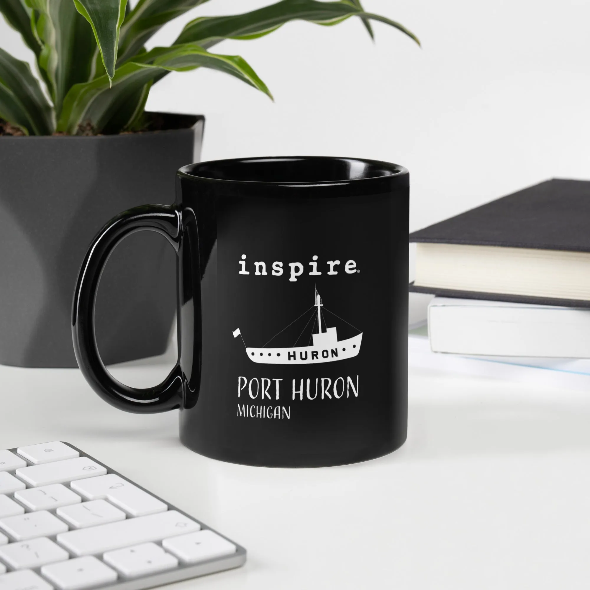 inspire Port Huron Black Glossy Mug