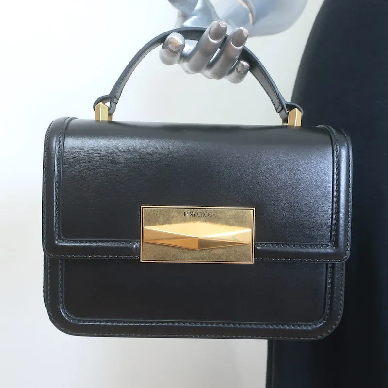 Jimmy Choo Diamond Top Handle Bag Black Box Calf Leather Small Crossbody NEW
