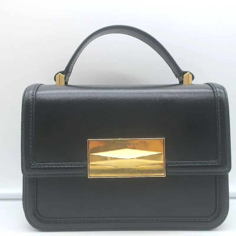 Jimmy Choo Diamond Top Handle Bag Black Box Calf Leather Small Crossbody NEW