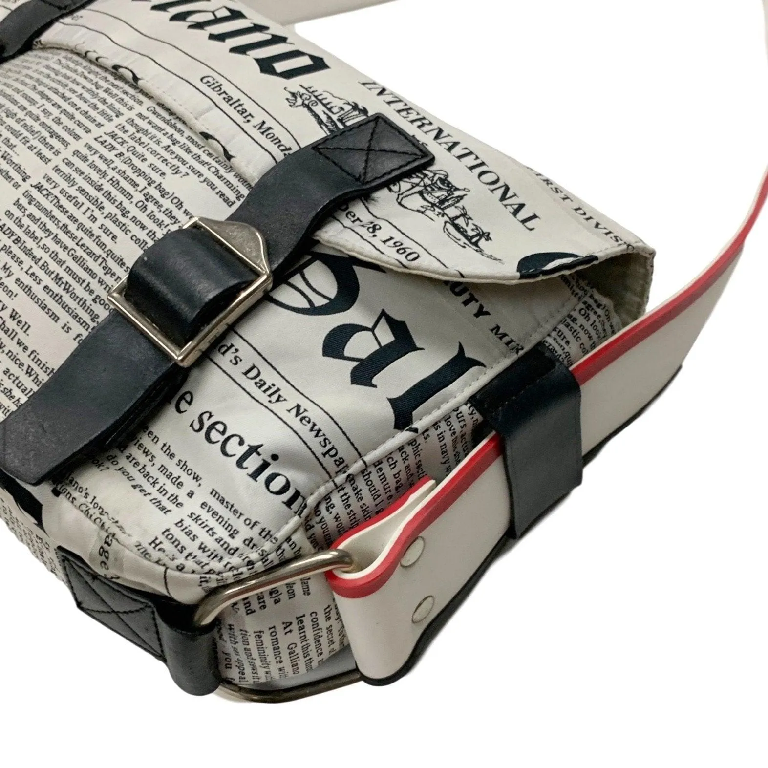 John Galliano White Newsprint Shoulder Bag