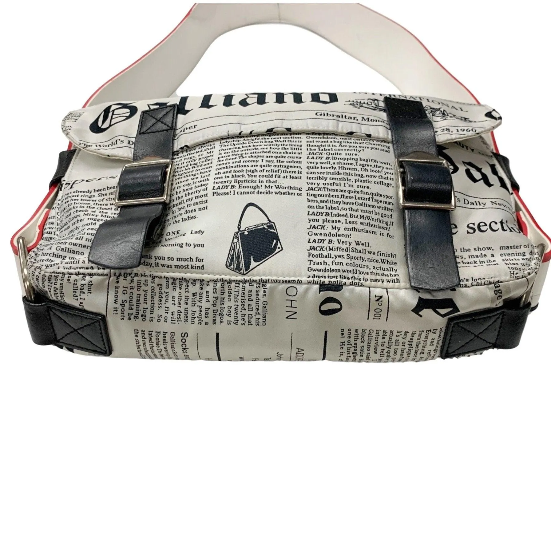 John Galliano White Newsprint Shoulder Bag