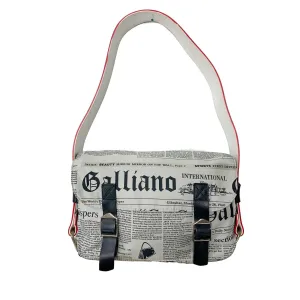 John Galliano White Newsprint Shoulder Bag