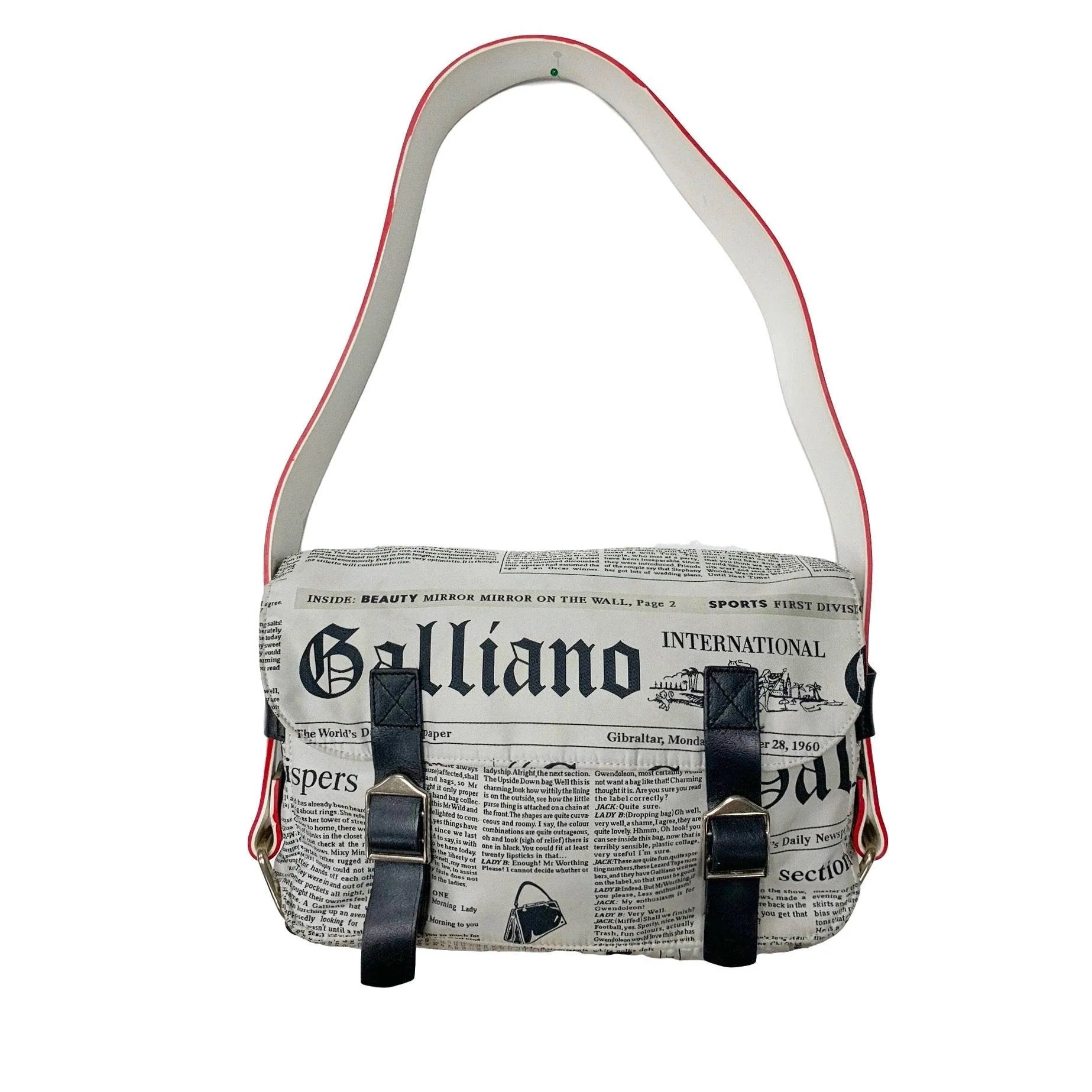 John Galliano White Newsprint Shoulder Bag