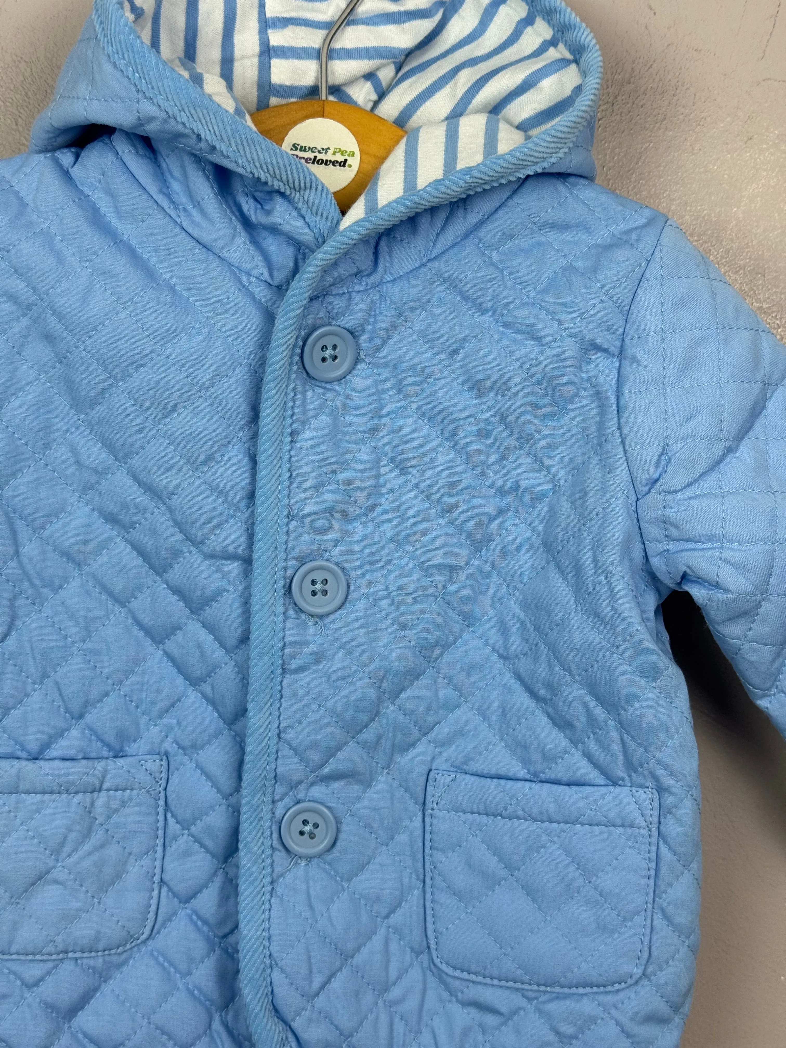 John Lewis sky blue quilted jacket 0-3m