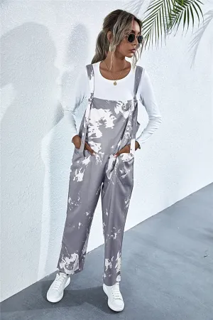 Katie Pocketed Tie-Dye Wide Strap Overalls