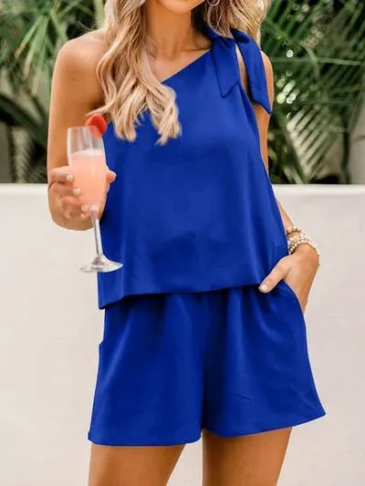 Katin Single Shoulder Top and Pocketed Shorts Set