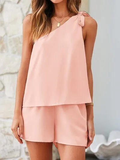 Katin Single Shoulder Top and Pocketed Shorts Set