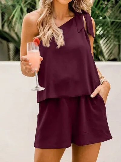 Katin Single Shoulder Top and Pocketed Shorts Set