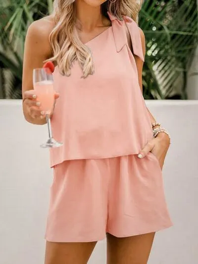 Katin Single Shoulder Top and Pocketed Shorts Set