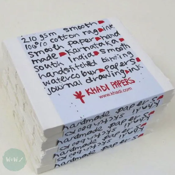 Khadi 100% cotton handmade Artists’ paper - STITCHED BLOCK BOOK - 40 pages 210gsm SMOOTH - 13 x 16 cm