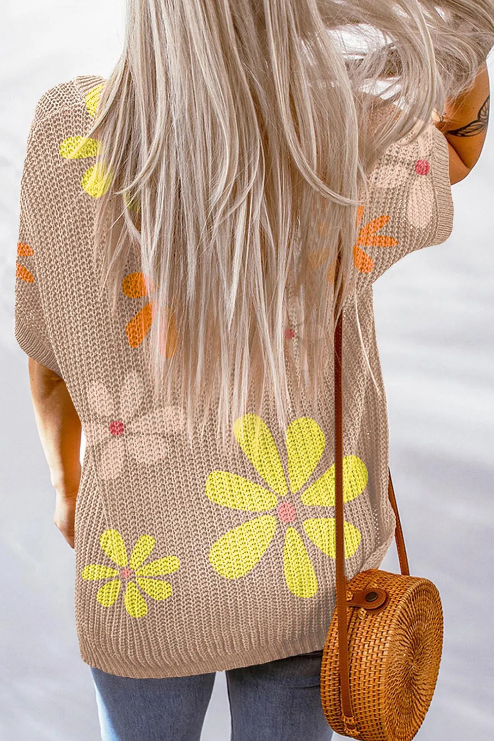 Khaki Daisy Print Pocketed Sweater T Shirt