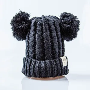 KIDS  DOUBLE POM Toque - Black