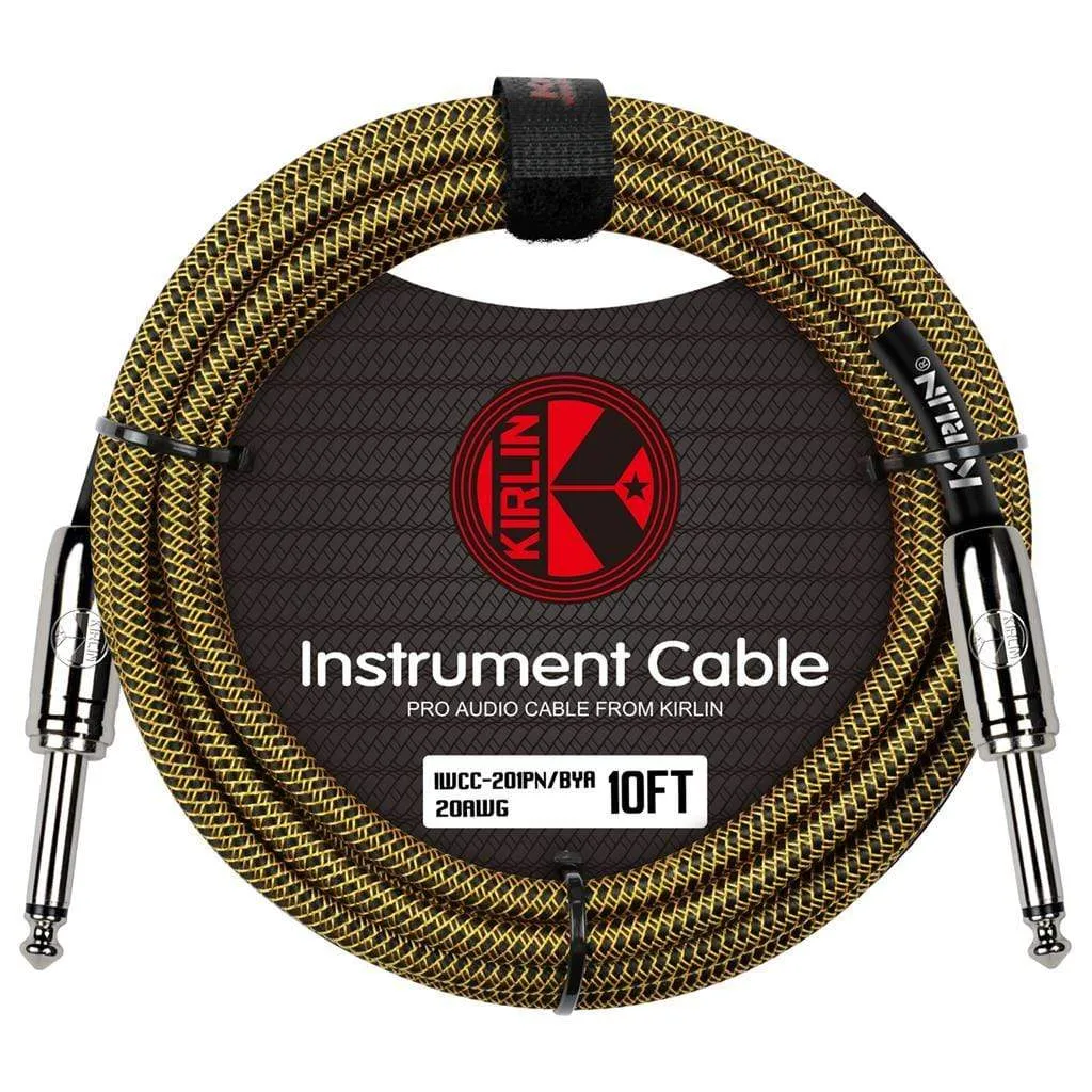 Kirlin Fabric 10 ft Straight Black Yellow Guitar Cable