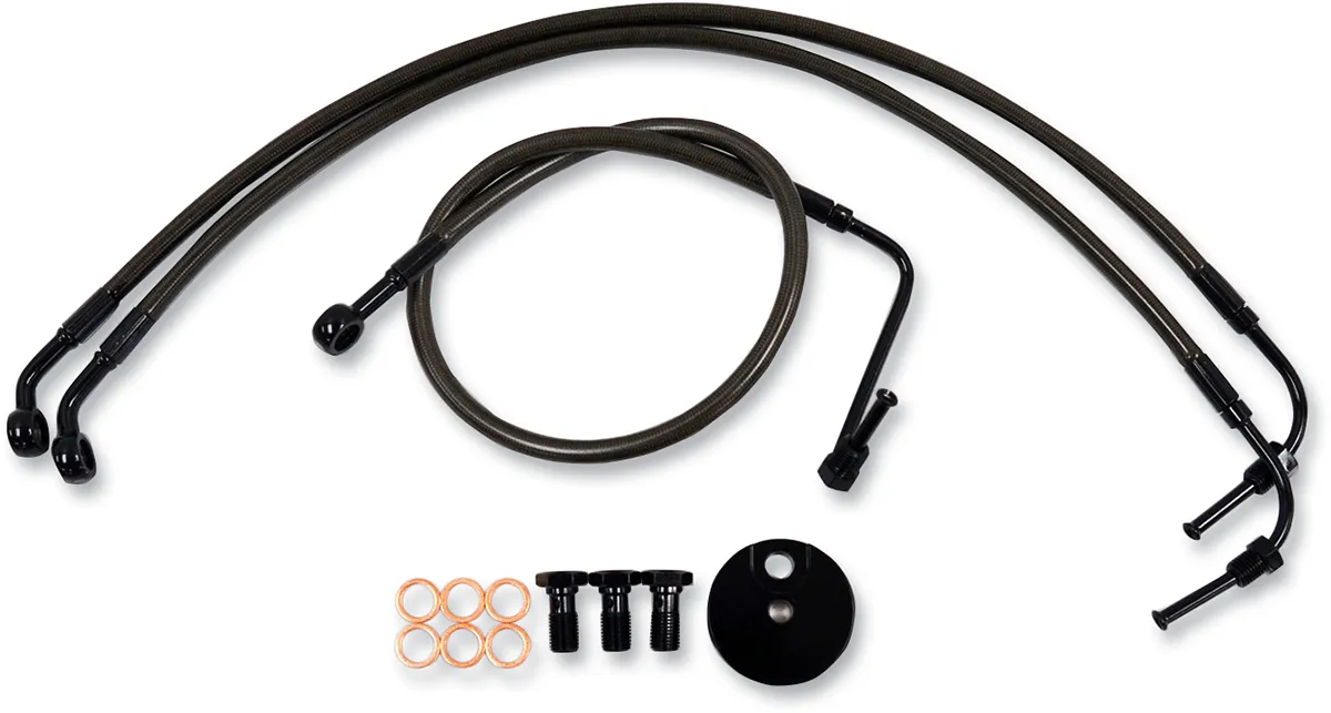 LA Choppers LA-8052B16M Midnight Braided Brake Lines - 15in.-17in. Ape Hangers