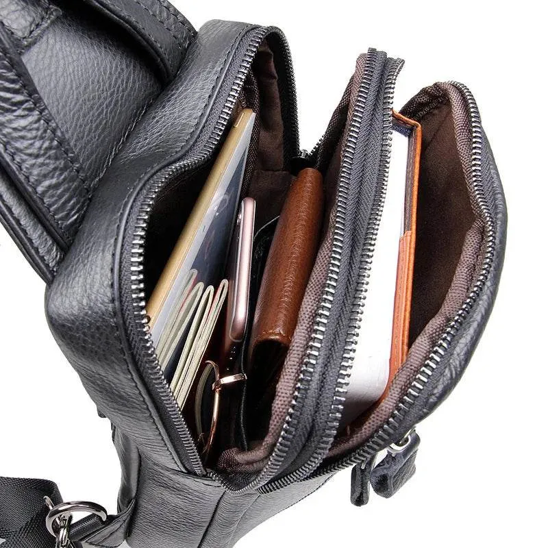 Leather Chest Sling Bag Waterproof Casual Real Leather Men Bag