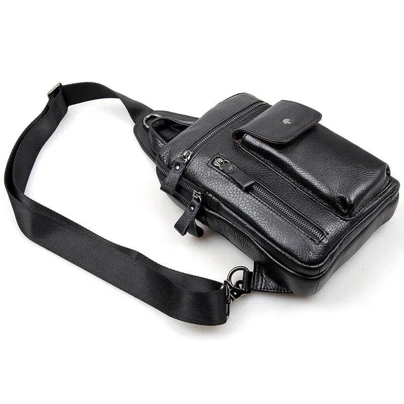 Leather Chest Sling Bag Waterproof Casual Real Leather Men Bag