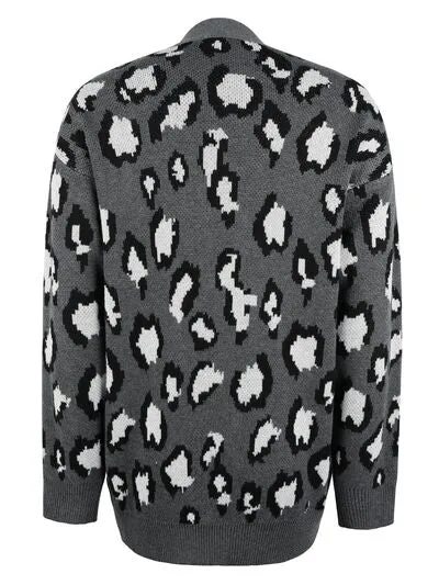 Leopard Open Front Dropped Shoulder Cardigan