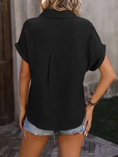 Leslie Textured Pocketed Button Up Shirt