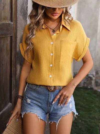 Leslie Textured Pocketed Button Up Shirt