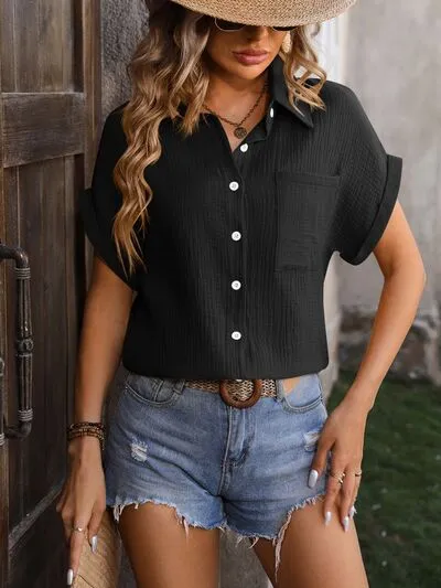 Leslie Textured Pocketed Button Up Shirt