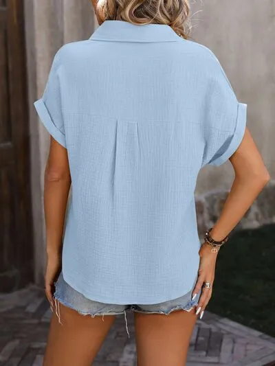 Leslie Textured Pocketed Button Up Shirt
