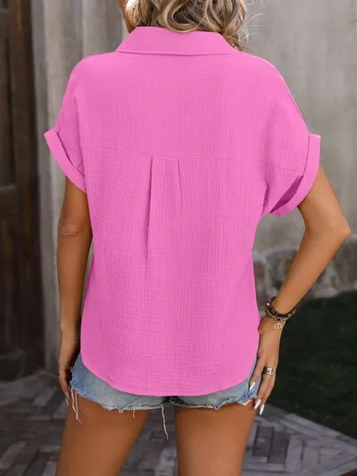 Leslie Textured Pocketed Button Up Shirt