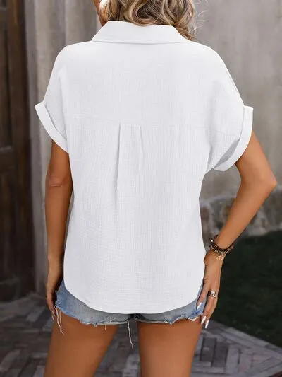 Leslie Textured Pocketed Button Up Shirt