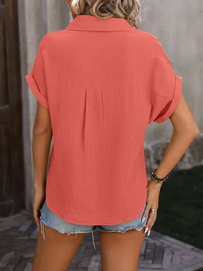Leslie Textured Pocketed Button Up Shirt