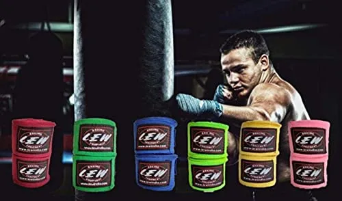 LEW Mexican Style Boxing Cotton/Spandex Blend 180" with Elastic Hand and Wrist Support Hand Wraps (Multicolor)