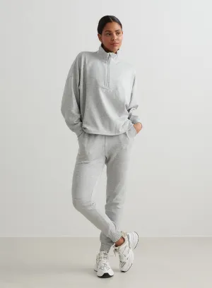 Light Grey Melange Comfy Modal Set With Half Zip Top