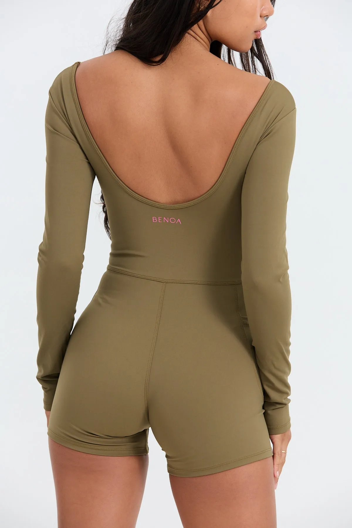 Long Sleeve Active Romper - Khaki