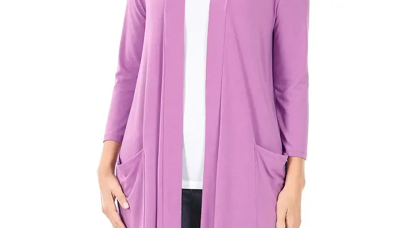 Long Slouchy Open Cardigan RC-1439P- Women Zenana  Dk Mauve