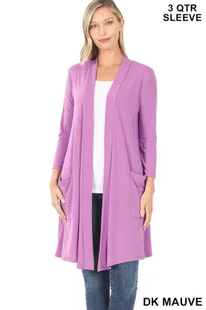 Long Slouchy Open Cardigan RC-1439P- Women Zenana  Dk Mauve