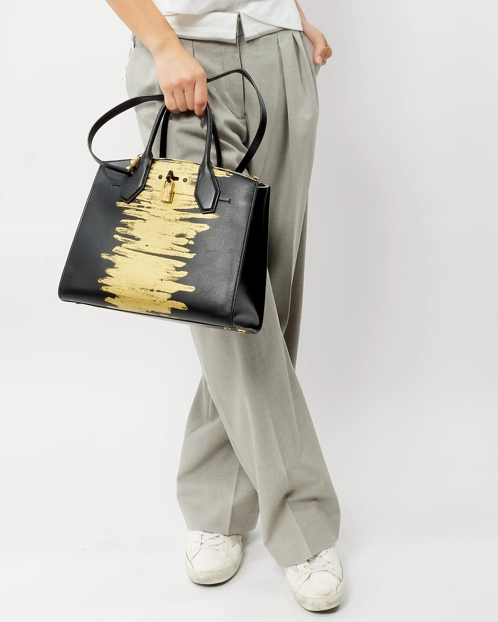 Louis Vuitton Black Calfskin Golden Light MM City Steamer Bag
