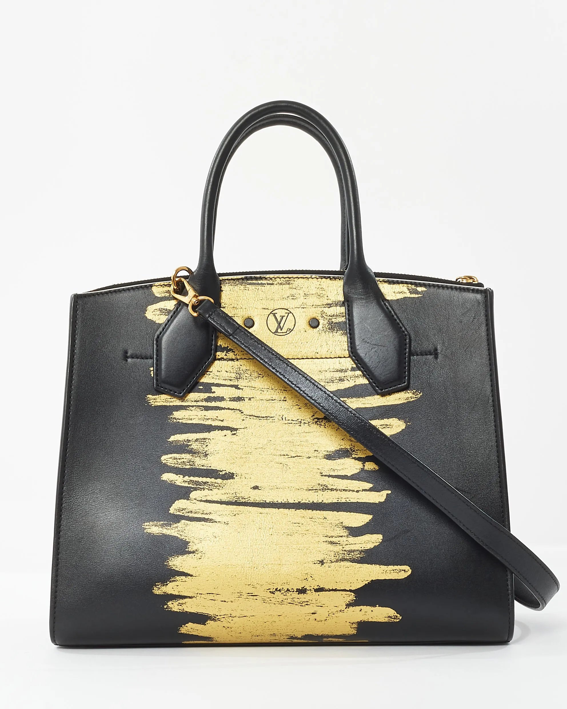 Louis Vuitton Black Calfskin Golden Light MM City Steamer Bag