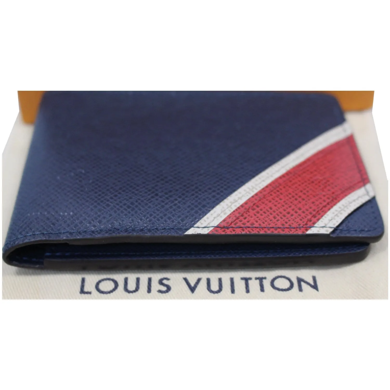 LOUIS VUITTON Multiple Taiga Leather Stripe Bifold Men's Wallet Blue