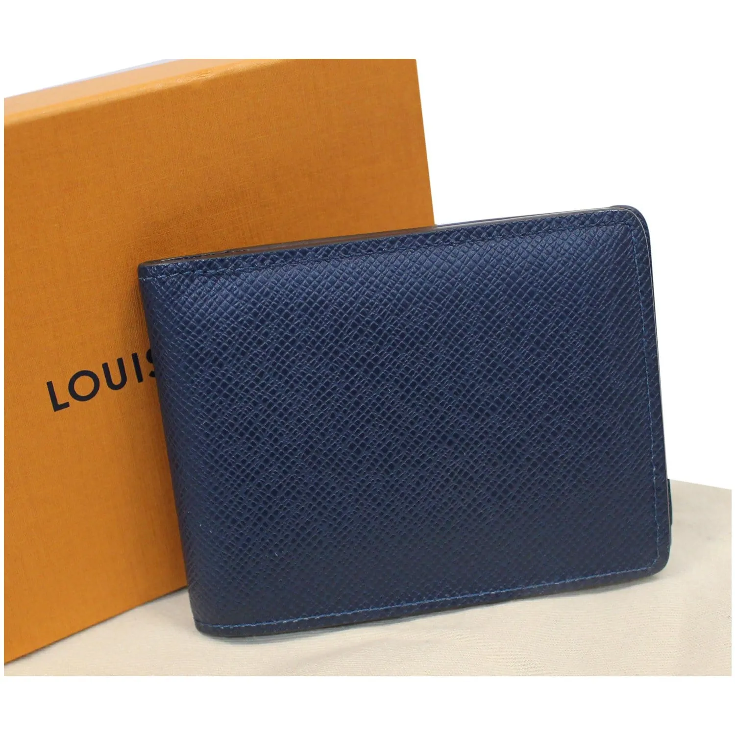 LOUIS VUITTON Multiple Taiga Leather Stripe Bifold Men's Wallet Blue
