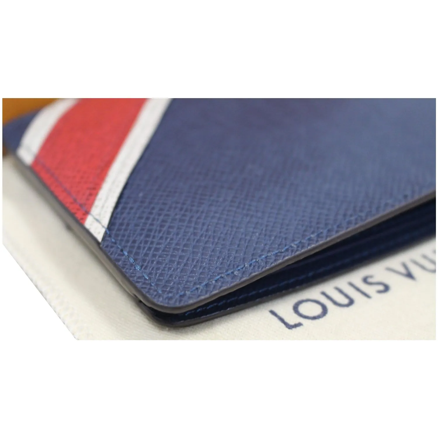 LOUIS VUITTON Multiple Taiga Leather Stripe Bifold Men's Wallet Blue