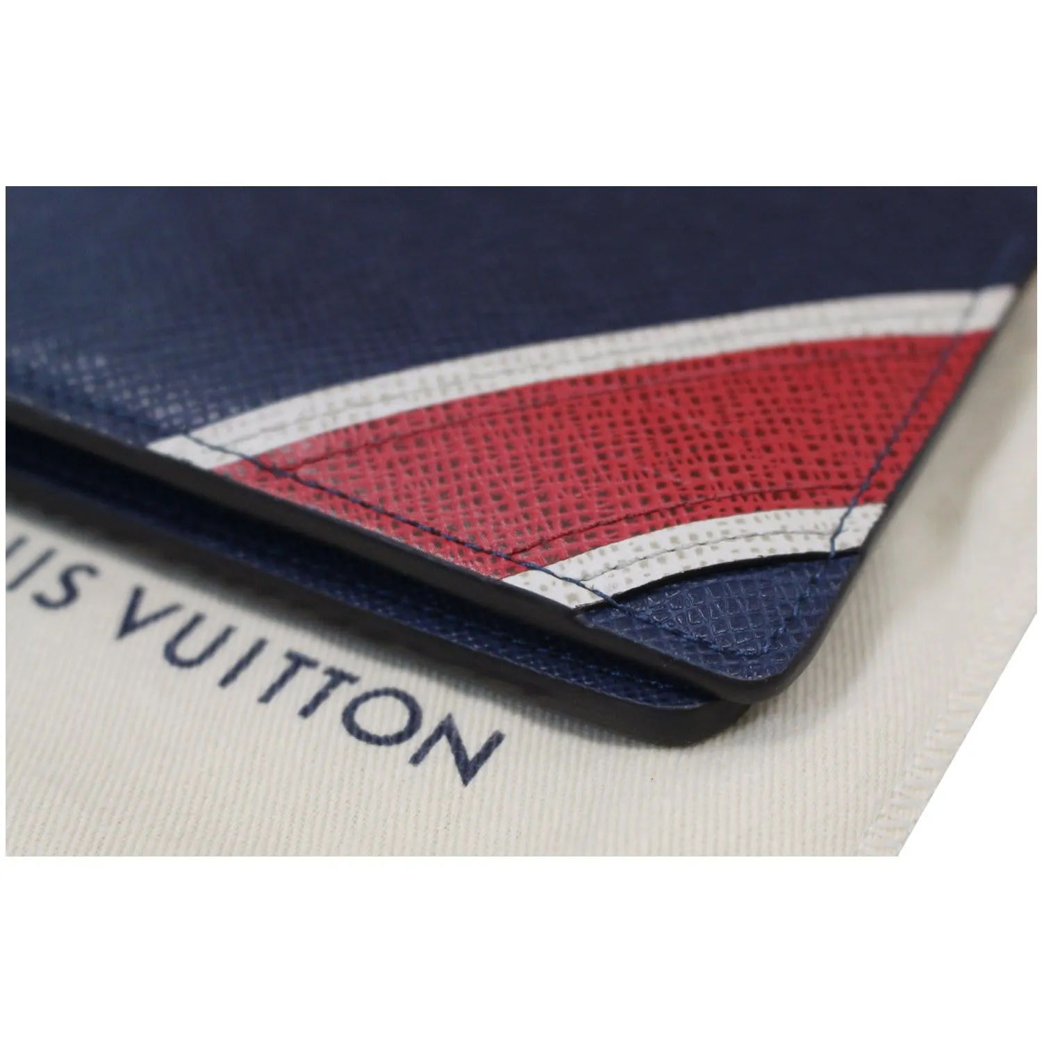 LOUIS VUITTON Multiple Taiga Leather Stripe Bifold Men's Wallet Blue