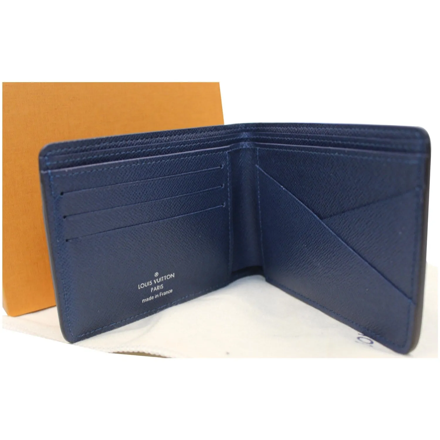 LOUIS VUITTON Multiple Taiga Leather Stripe Bifold Men's Wallet Blue