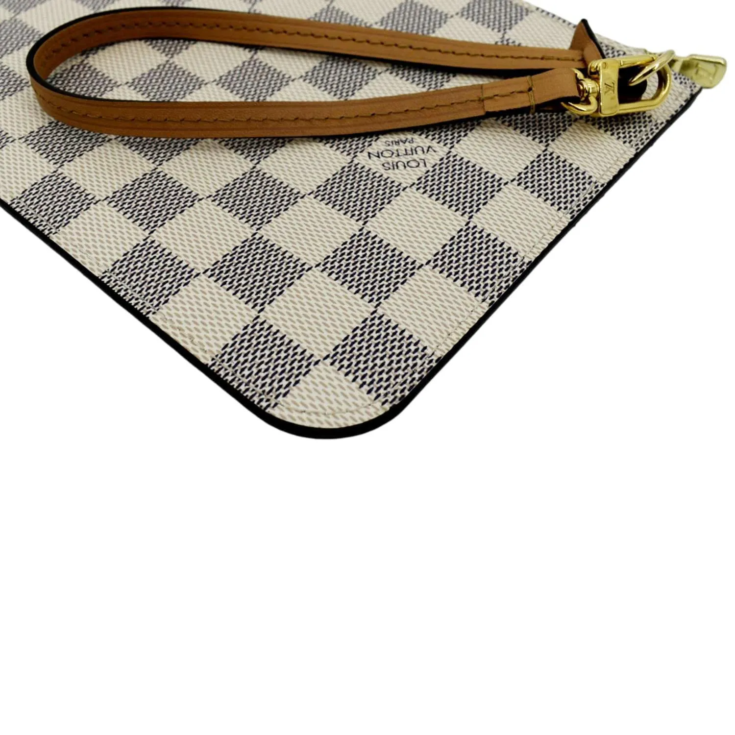 LOUIS VUITTON  Neverfull GM Damier Azur Pochette Wristlet Pouch White