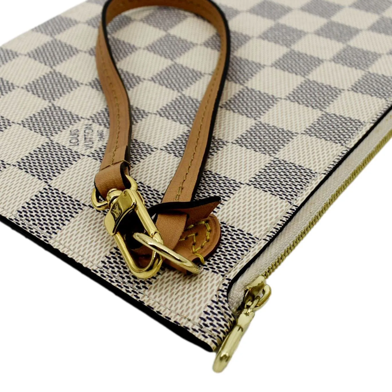 LOUIS VUITTON  Neverfull GM Damier Azur Pochette Wristlet Pouch White