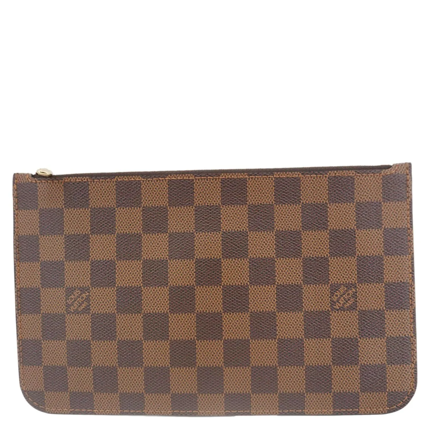 LOUIS VUITTON Neverfull Wristlet Damier Ebene Pouch Brown