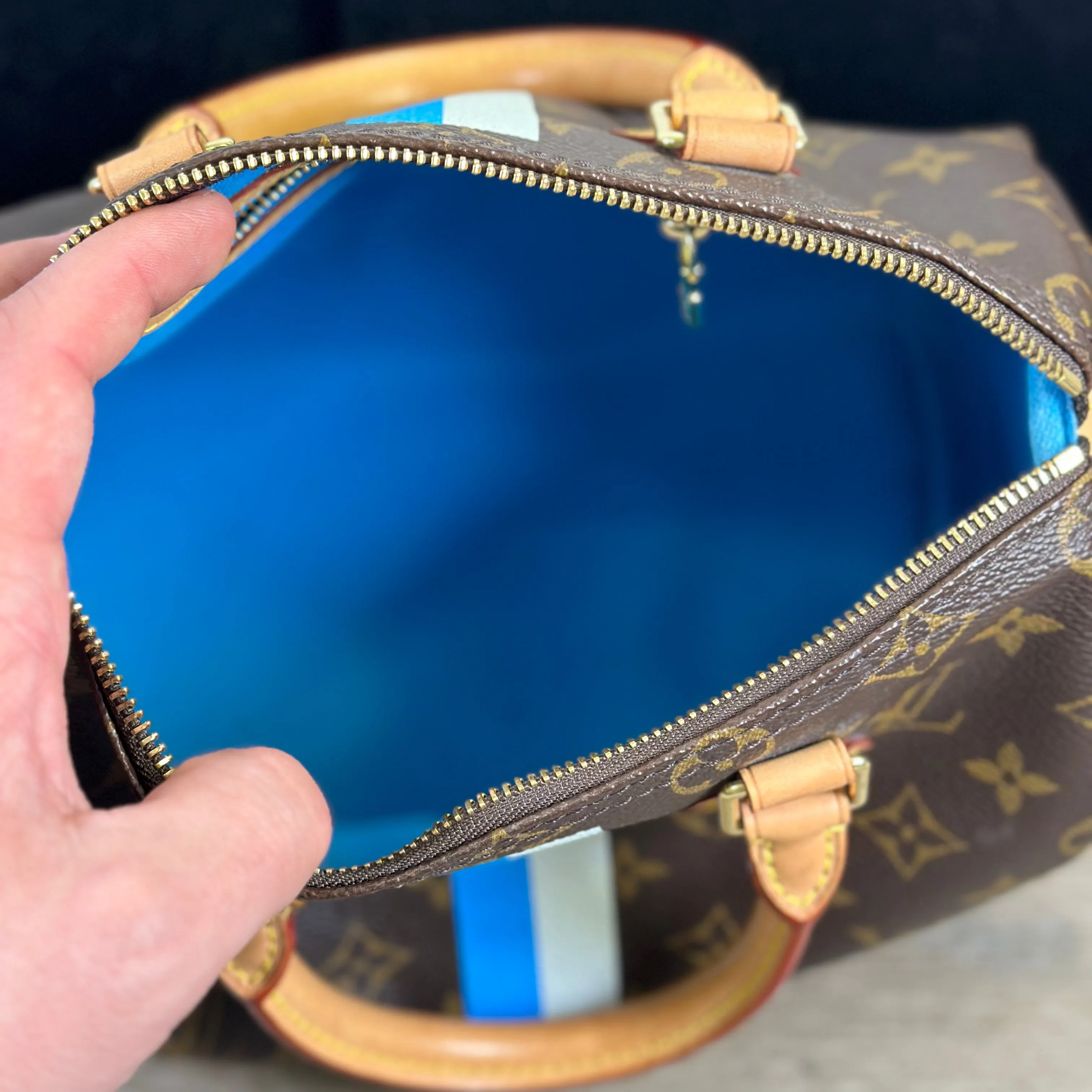 Louis Vuitton Speedy 25 My Heritage w Blue and White stripe