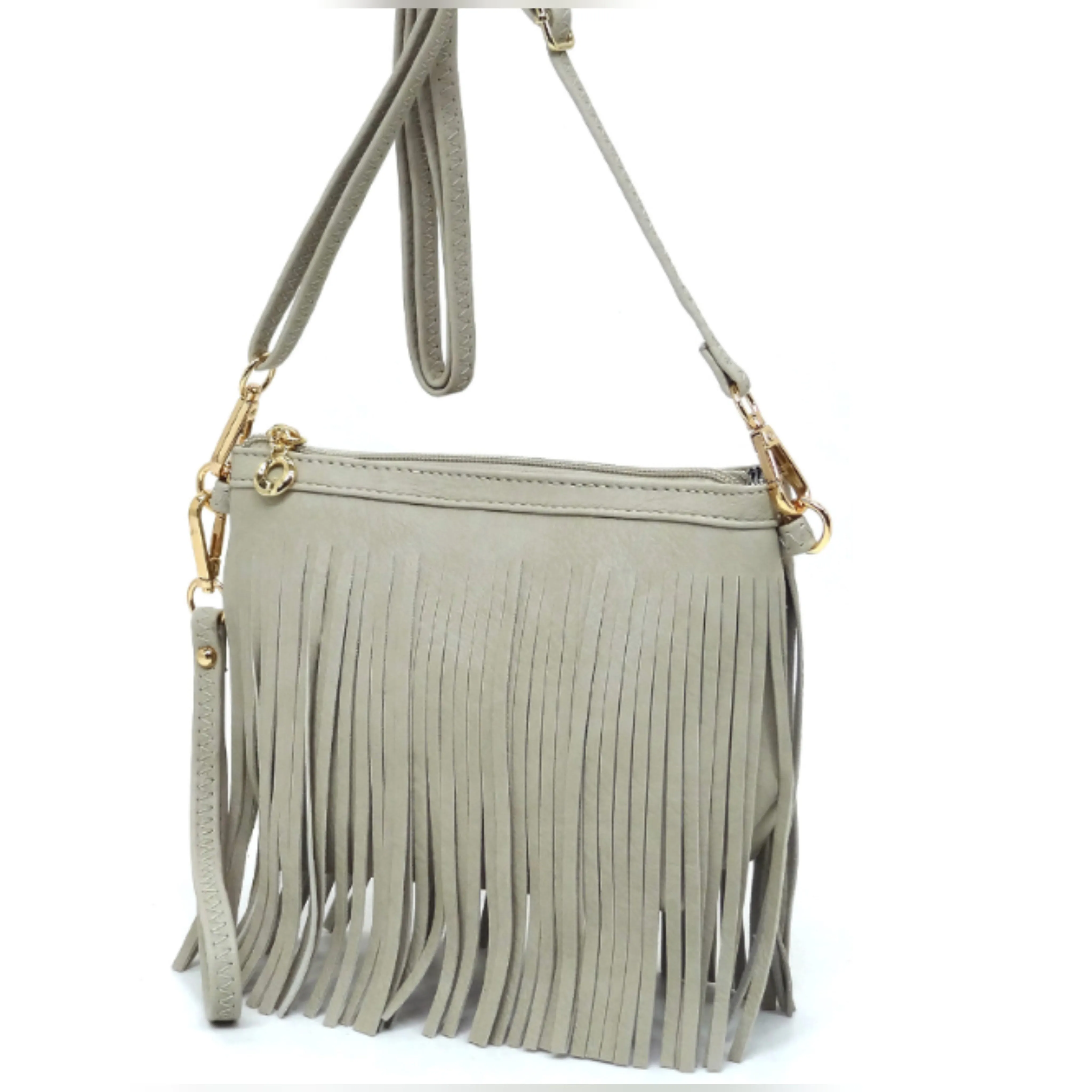Lt Grey Fringe Crossbody/Wristlet/Clutch