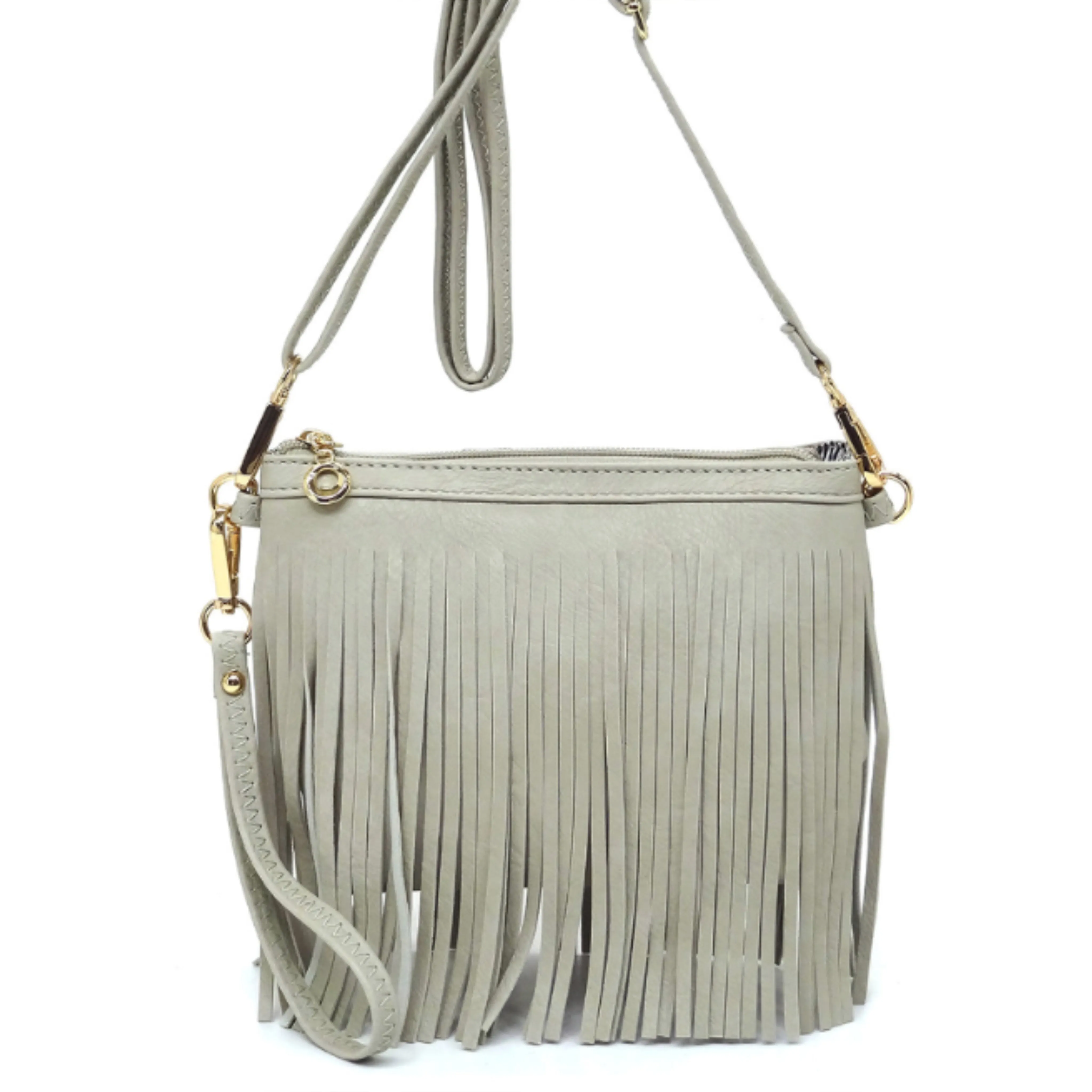 Lt Grey Fringe Crossbody/Wristlet/Clutch