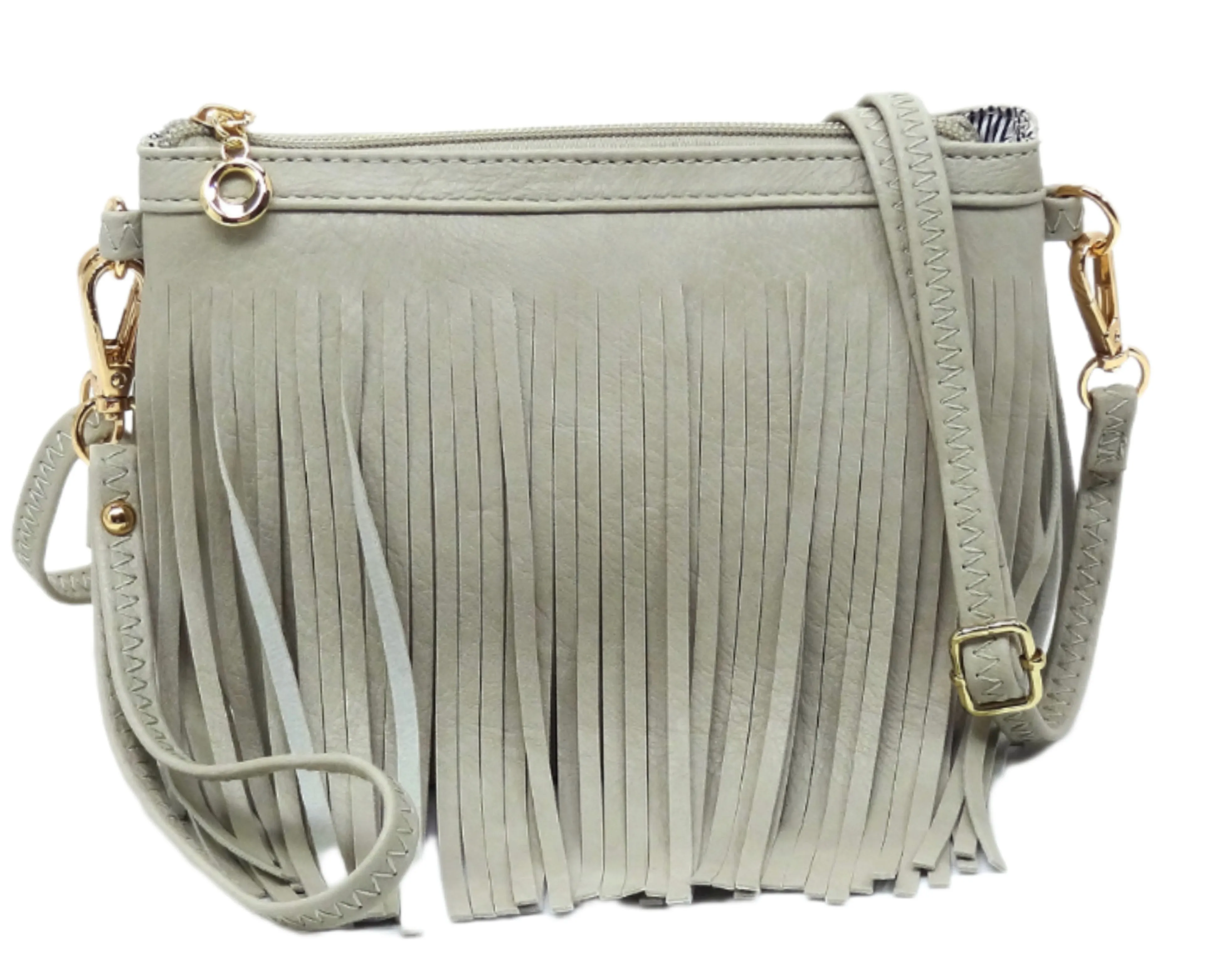 Lt Grey Fringe Crossbody/Wristlet/Clutch