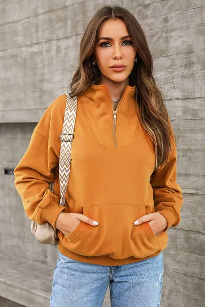 Lucille Quarter Zip Dropped Shoulder Sweatshirt